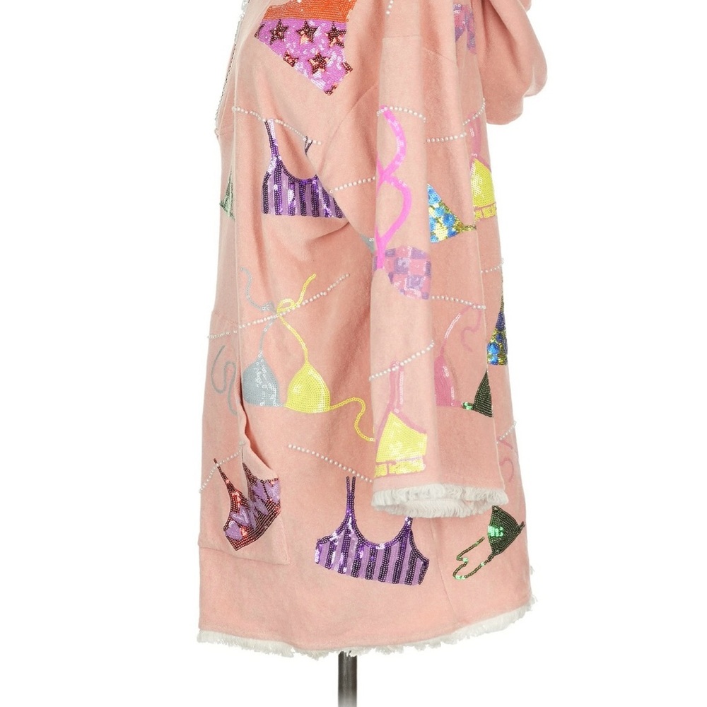 !!SOLD!! NWT QUEEN OF SPARKLES Peach Hood Swimsuit Coverup Poncho Terry - Picture 4 of 5
